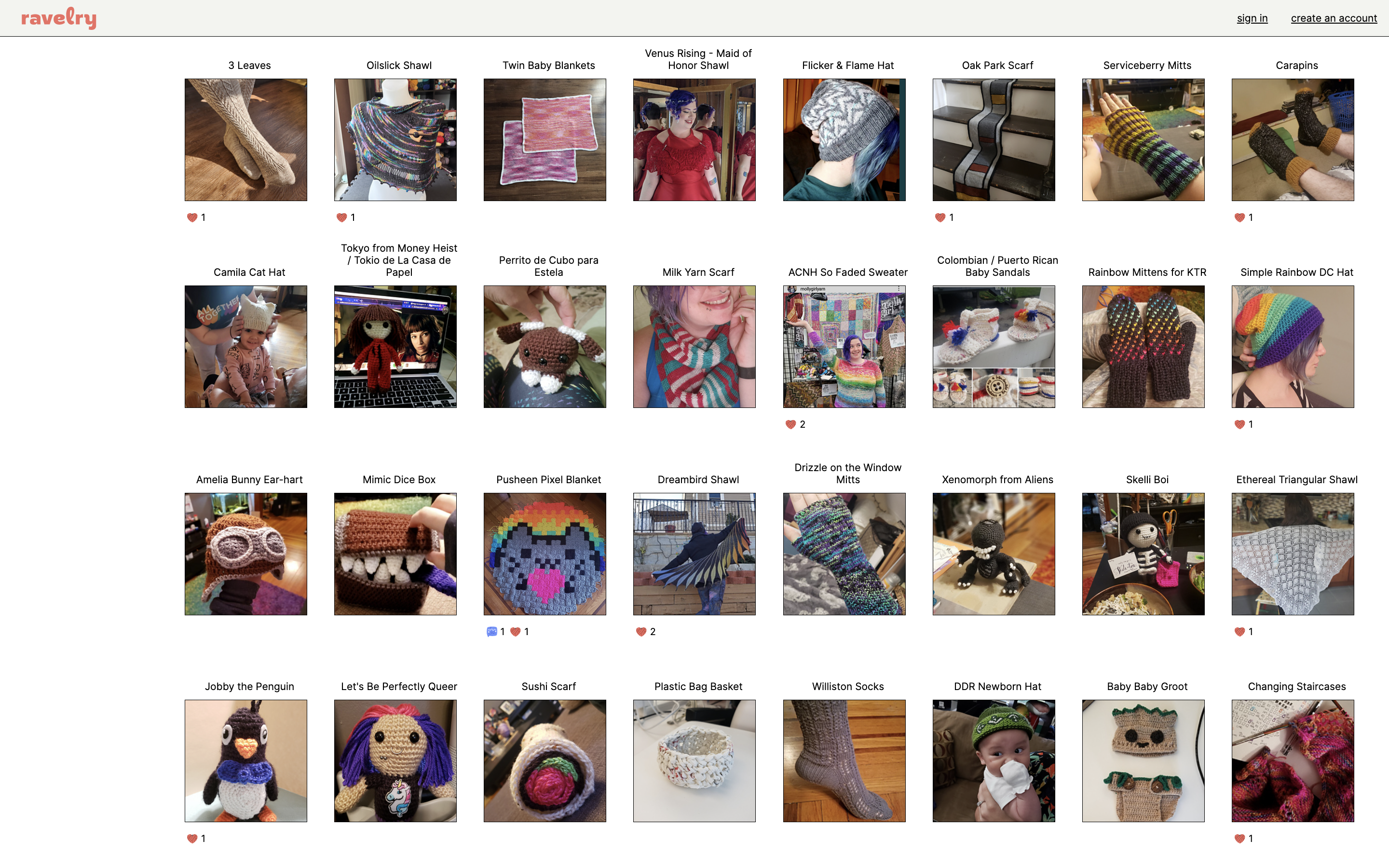 Screenshot of top half of Cassie's Ravelry account page.
